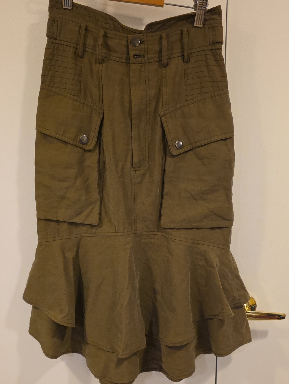 Marissa Webb Olive Cargo Flounce Midi Skirt - Women's